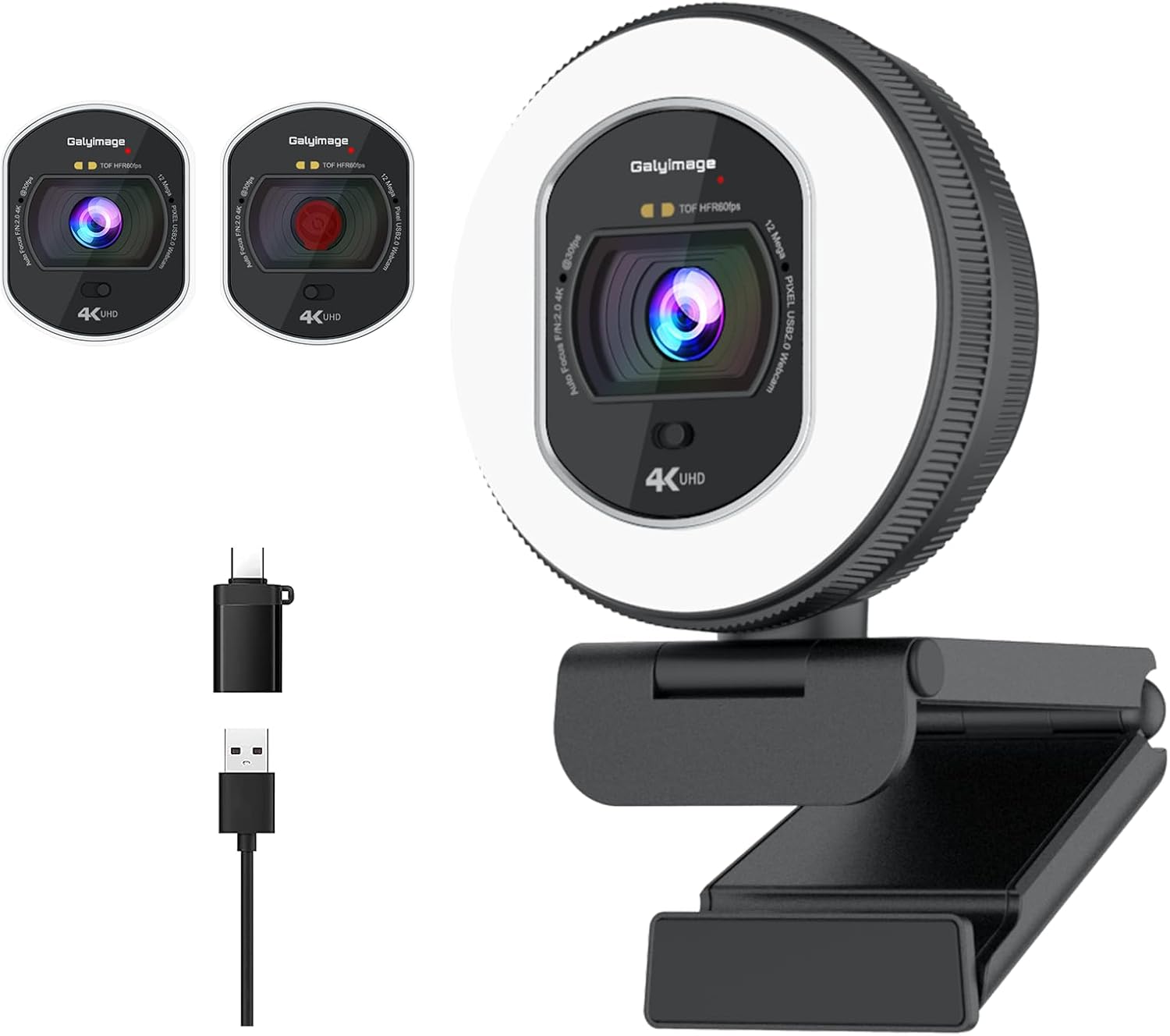 4K Webcam with Ring Light & Built-in Microphone for PC Streaming