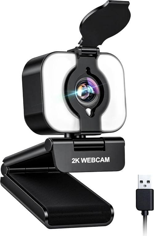 Atatat 2K Webcam for PC with Light, Microphone, Privacy Cover