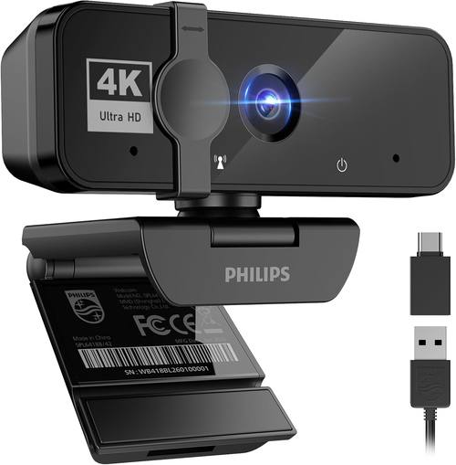 PHILIPS 4K Webcam for PC with Microphone, Computer Camera for Meetings