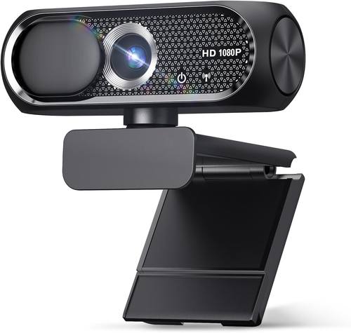 1080P HD Webcam with Microphone, Privacy Cover, Wide-Angle Lens, Plug & Play USB Webcam for Laptop, Desktop, PC, Mac, Zoom, Skype (Deep Black)