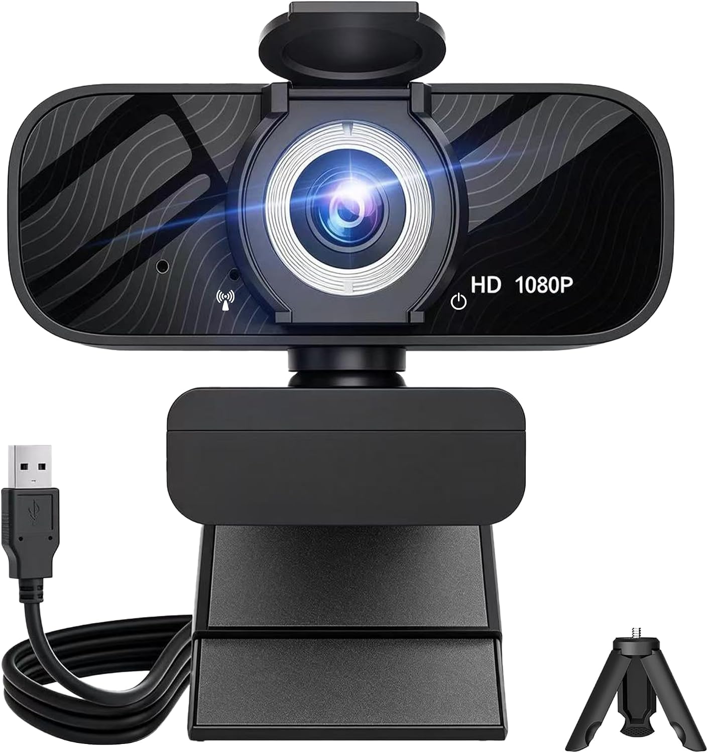 Full HD Webcam with Built-in Microphone and Rotatable Tripod, 1080P Video and Wide Angle Camera